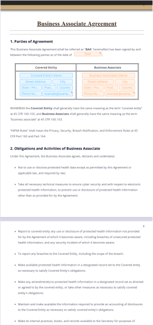 Business Associate Agreement PDF Template