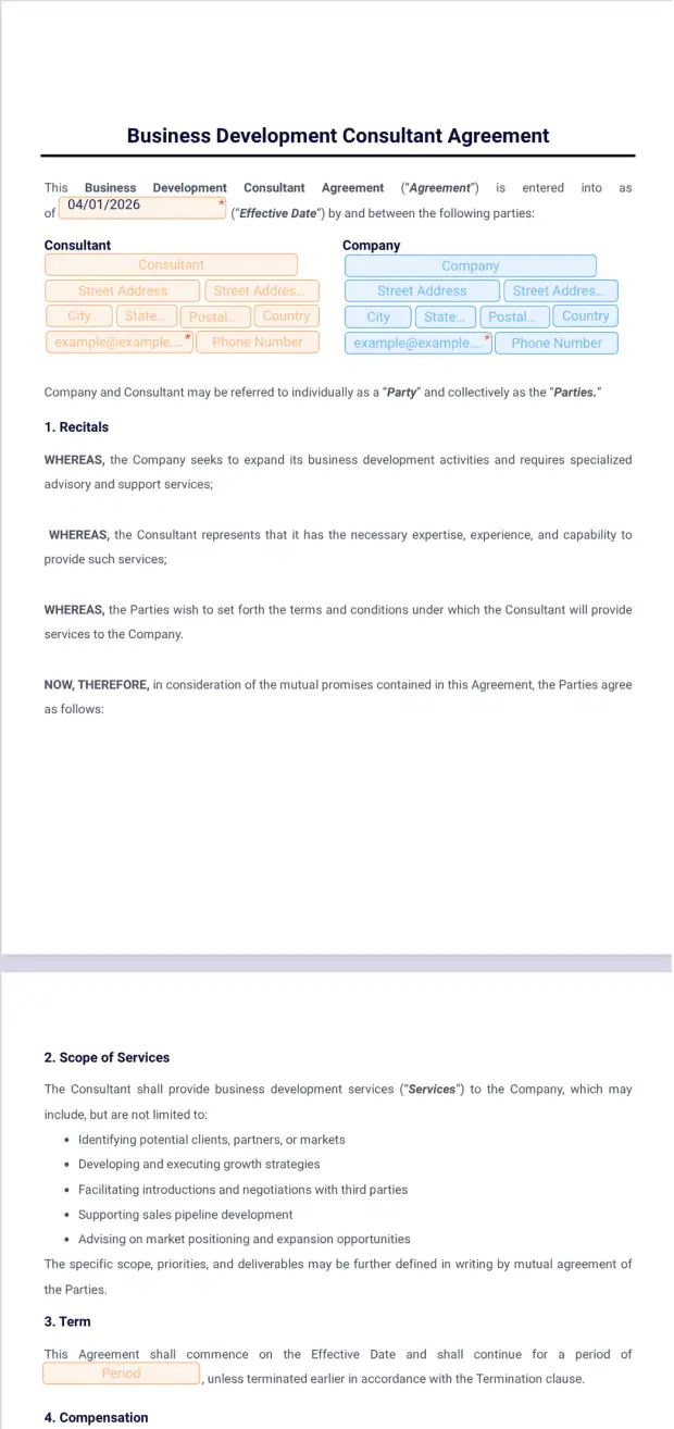 Business Development Consultant Agreement Template