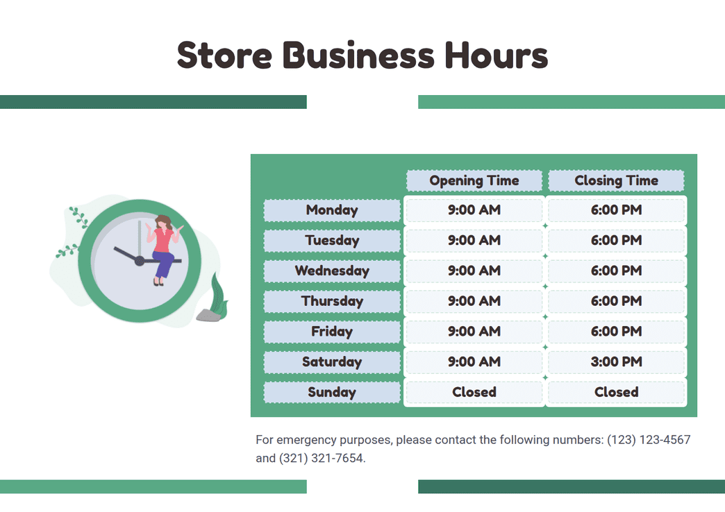 Business Hours Template - PDF Templates | Jotform