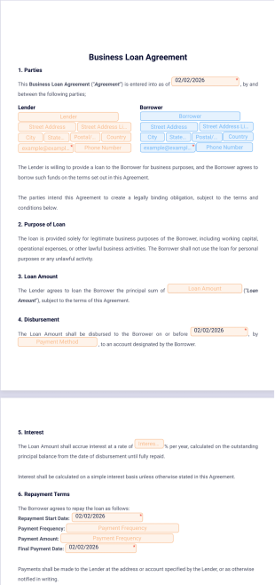 Business Loan Agreement Template - PDF Templates