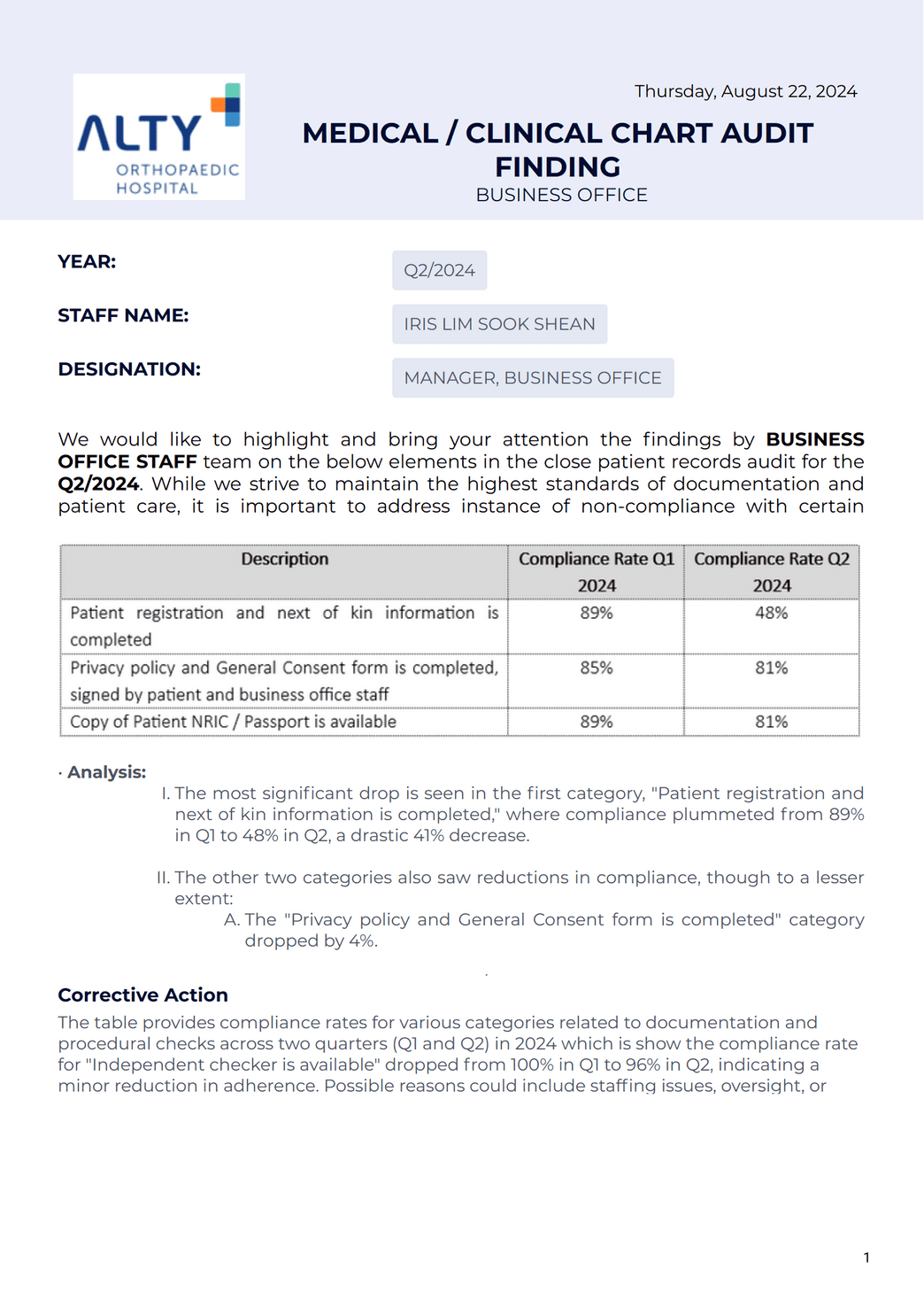 Business Office - Ecca Corrective Action PDF Template | Jotform