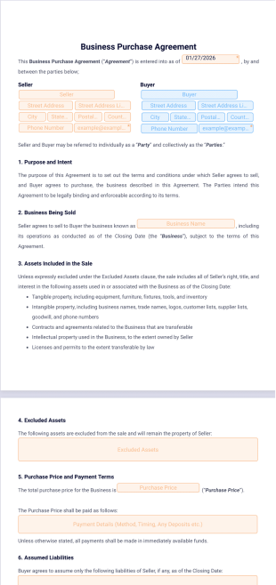 Business Purchase Agreement Template - PDF Templates
