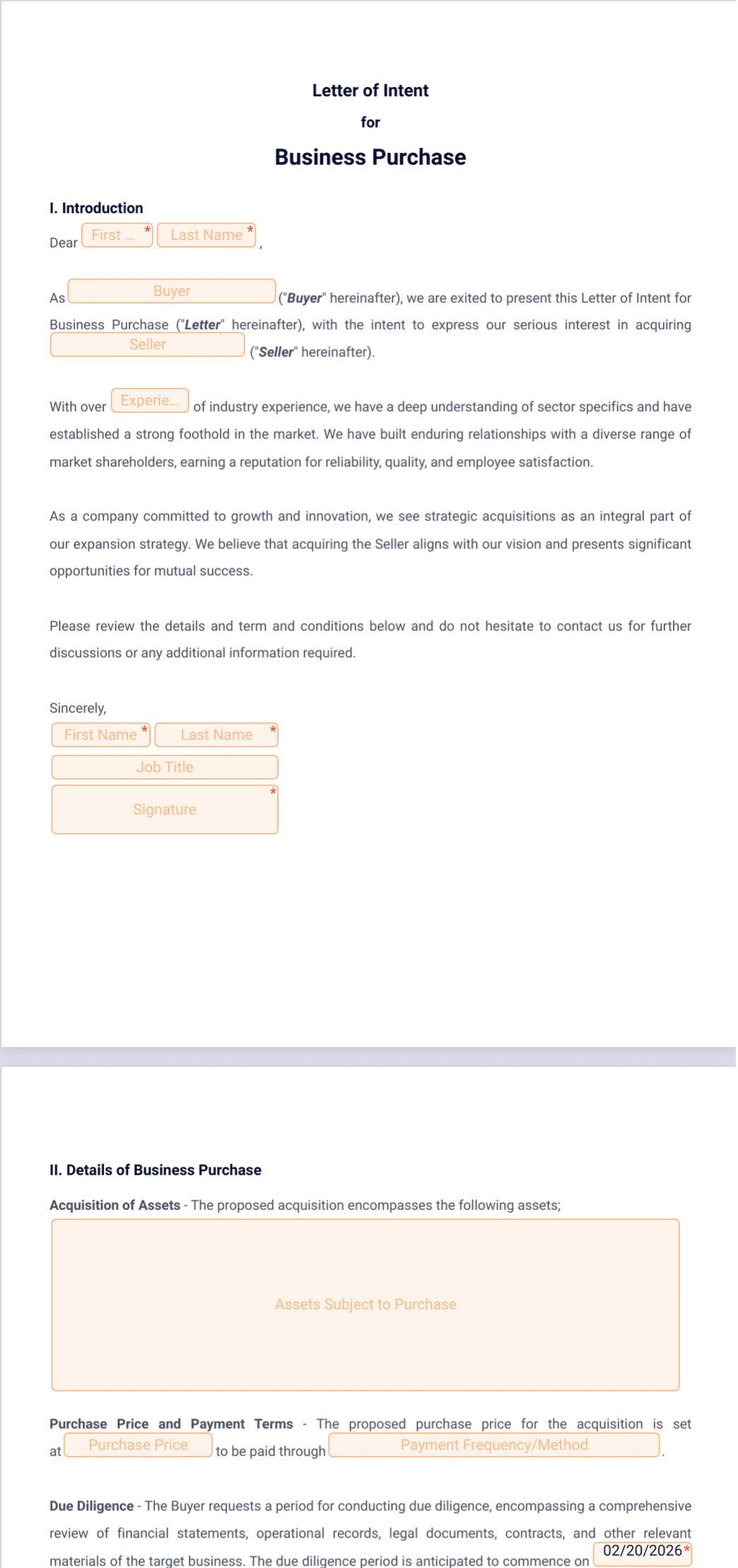 Letter Of Intent Business Form
