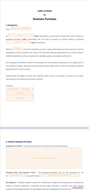 Business Purchase Letter of Intent Template - PDF Templates