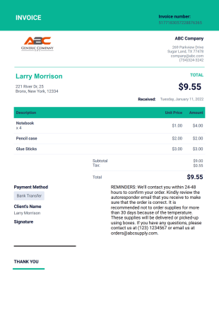 Business Receipt PDF Template