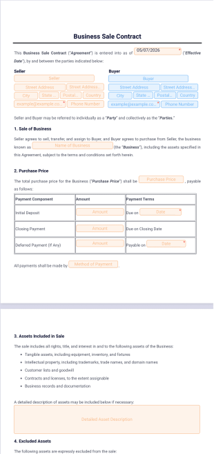 Business Sale Contract Template - PDF Templates