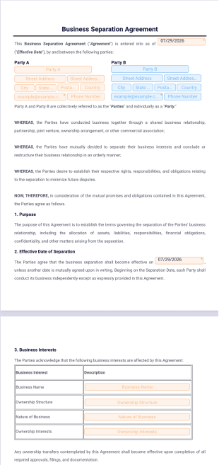 Business Separation Agreement Template - PDF Templates