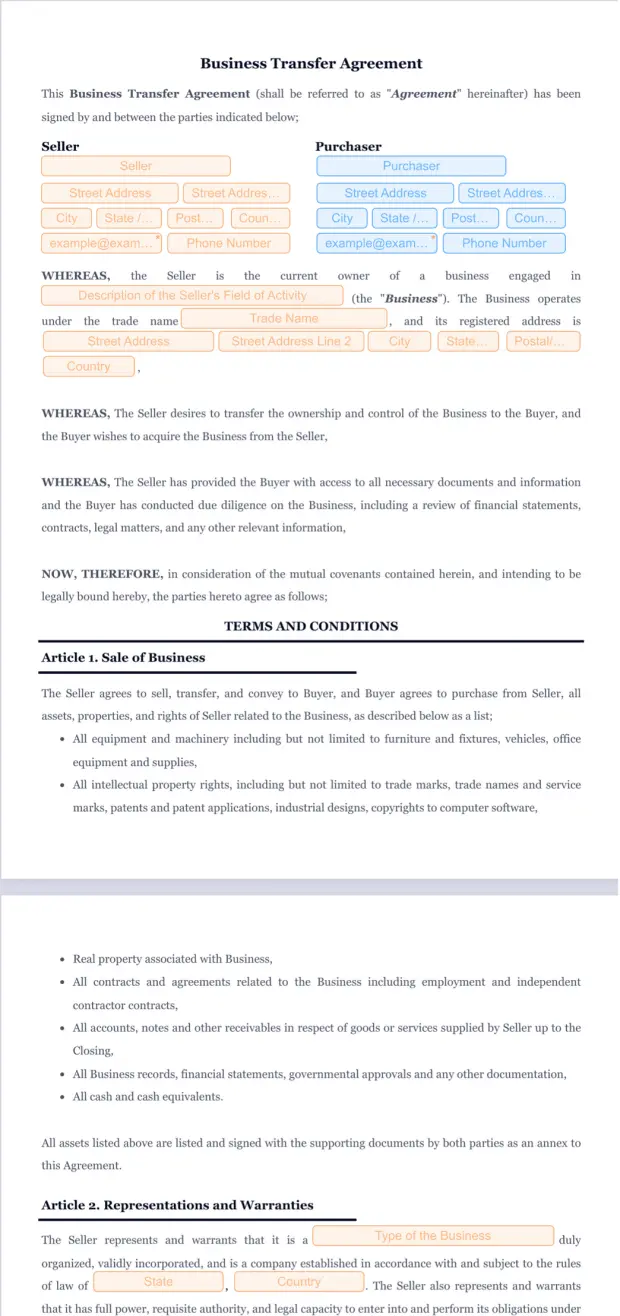 Business Transfer Agreement