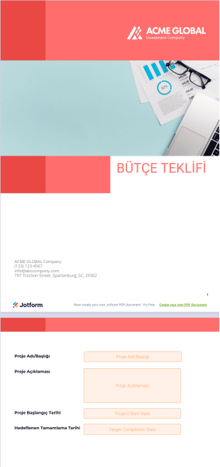 Bütçe Teklifi PDF Şablonu