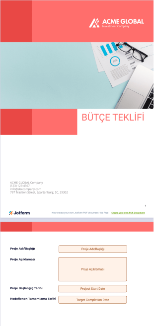 Bütçe Teklifi PDF Şablonu
