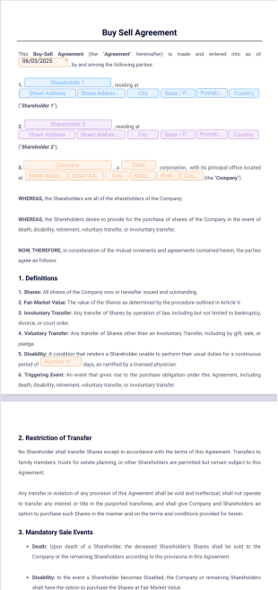 Buy Sell Agreement Template - PDF Templates