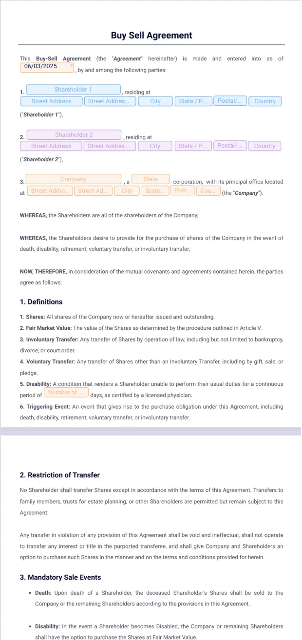 Buy Sell Agreement Template