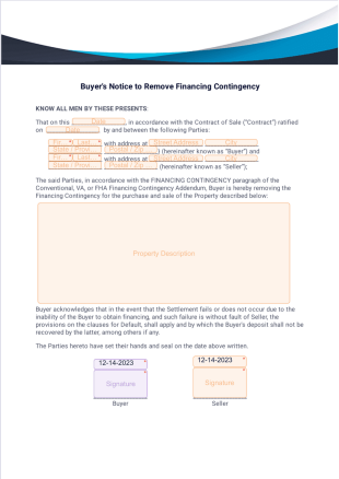 Buyers Notice to Remove Financing Contingency Template - PDF Templates