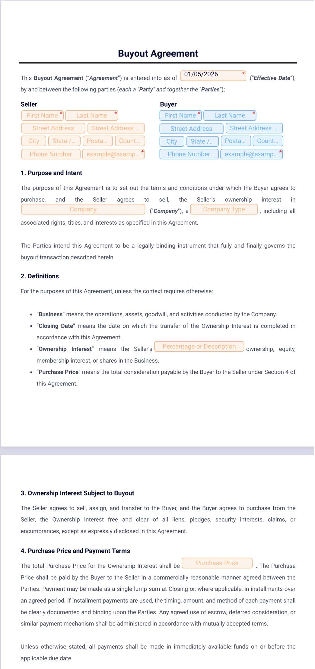 Buyout Agreement Template PDF Templates Jotform