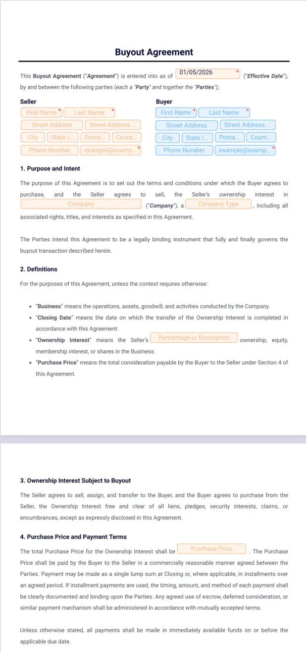 Buyout Agreement Template
