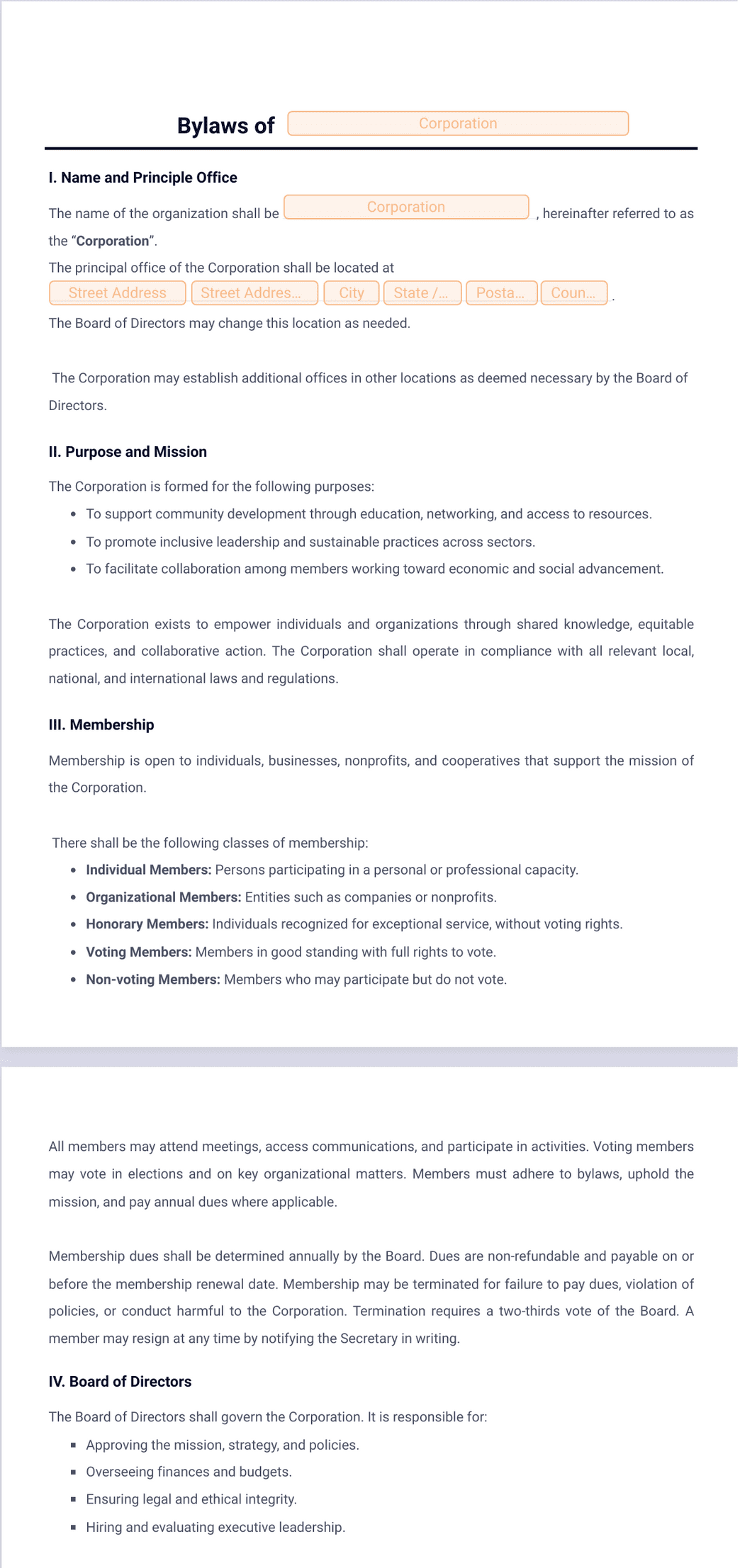 Simple Bylaws Example Bylaws Template - PDF Templates | Jotform