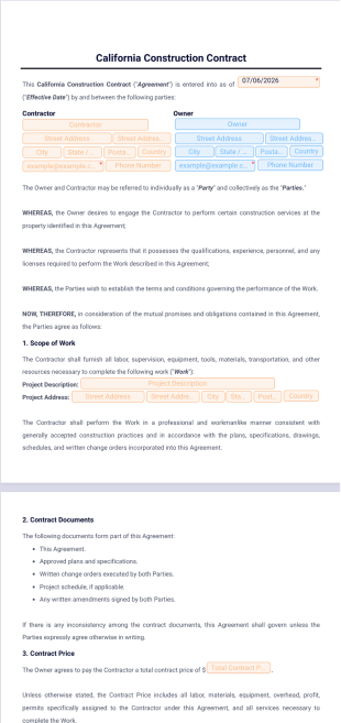 California Construction Contract Template - PDF Templates