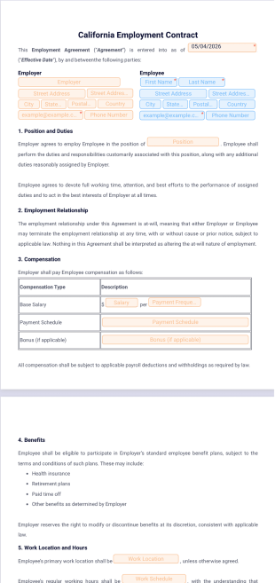 California Employment Contract Template - PDF Templates
