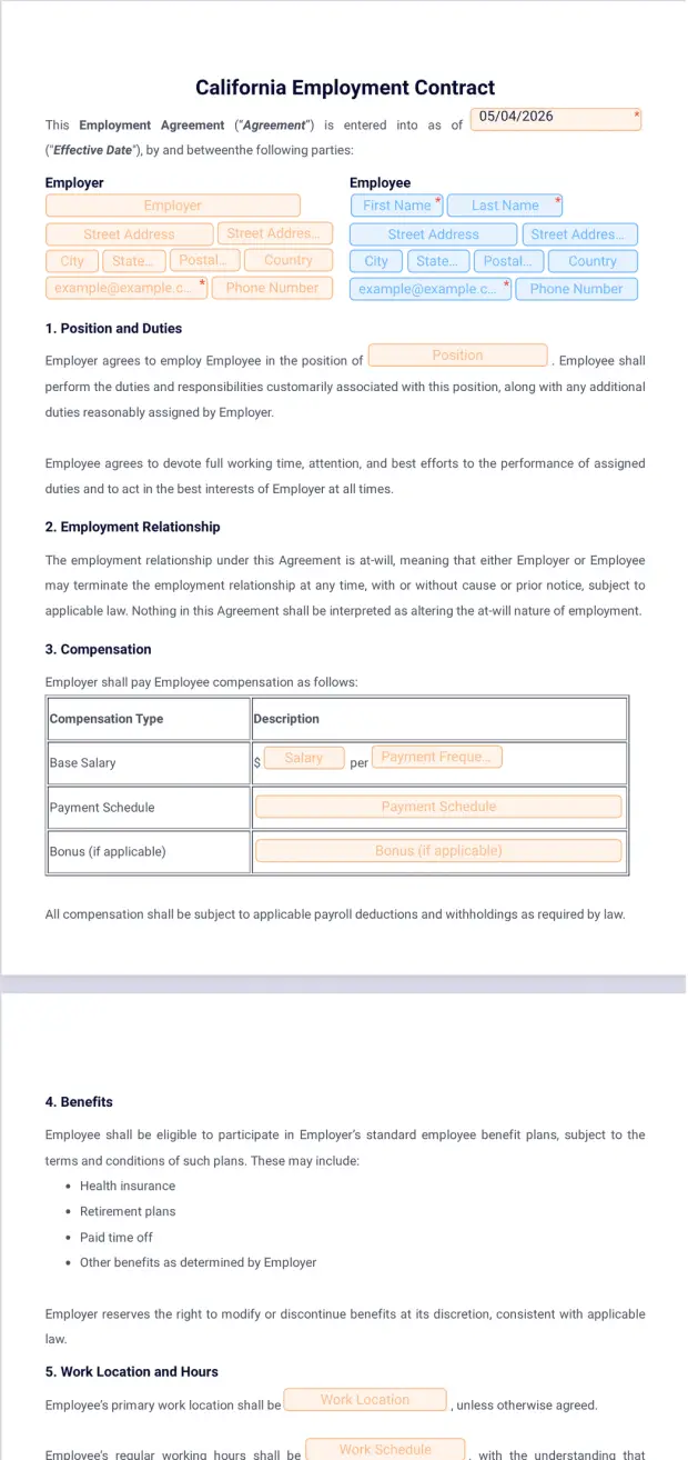 California Employment Contract Template