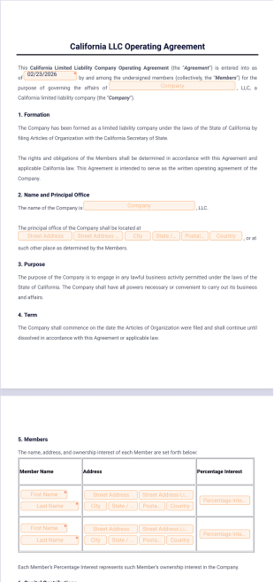 California LLC Operating Agreement Template - PDF Templates