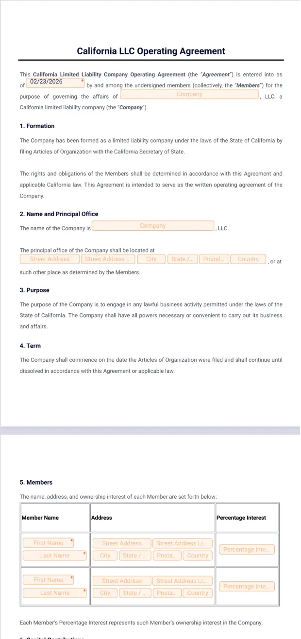 California LLC Operating Agreement Template
