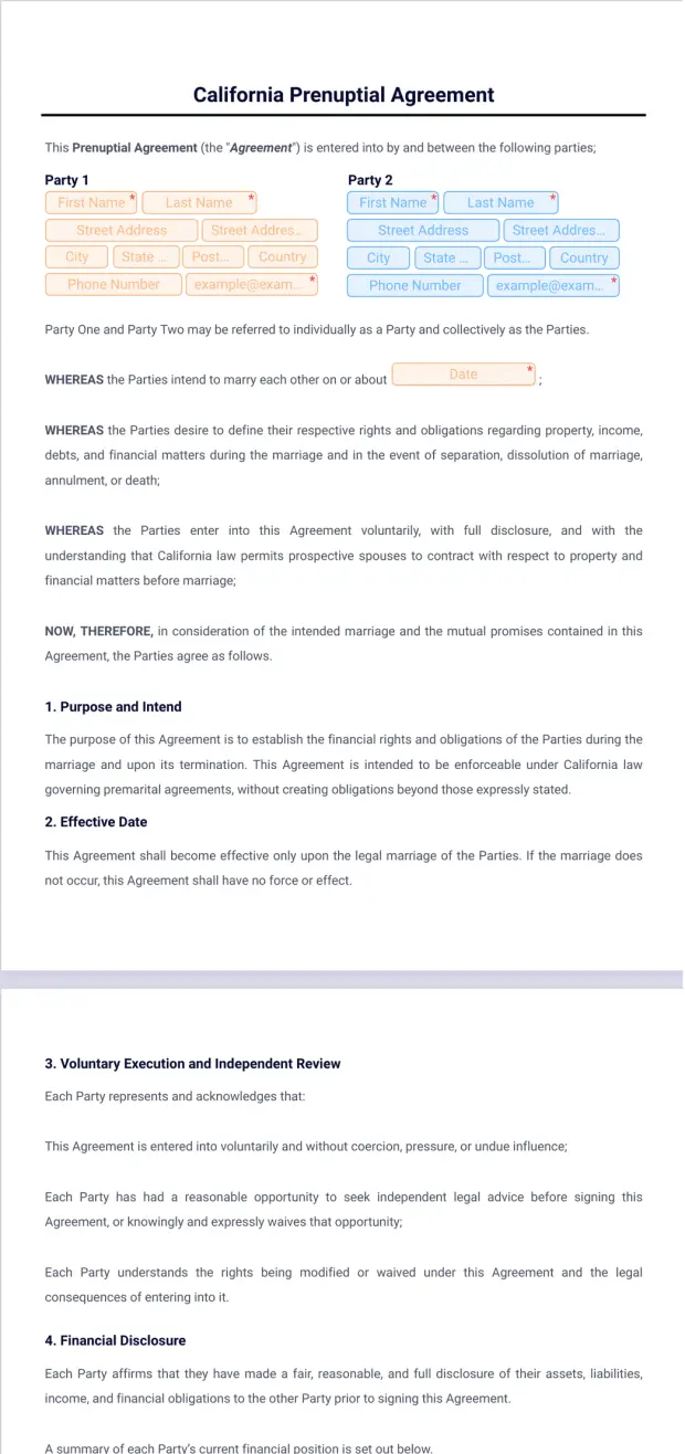 California Prenuptial Agreement Template