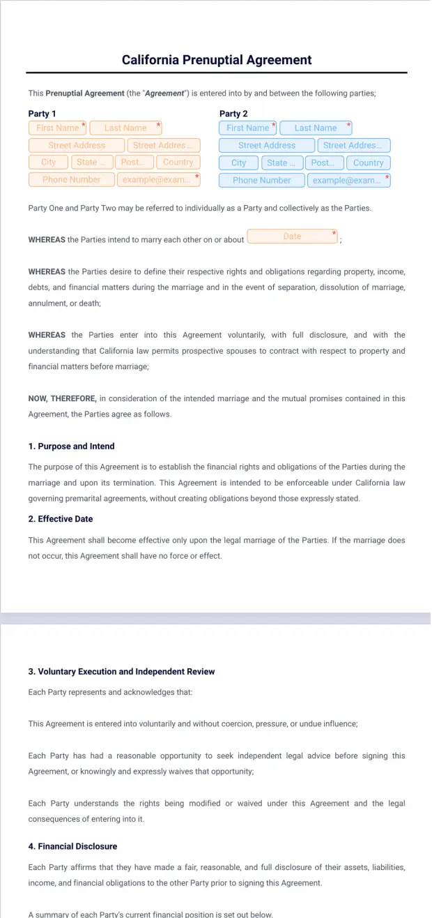 California Prenuptial Agreement Template PDF Templates Jotform