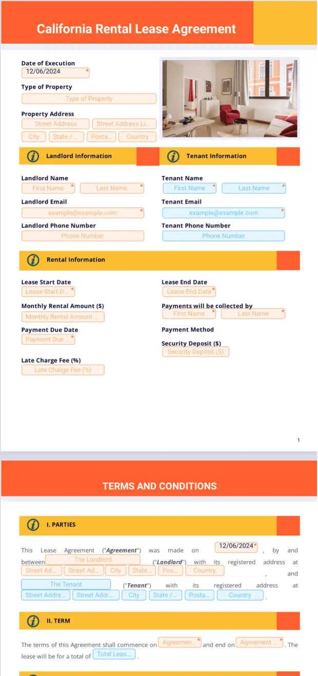 California Rental Lease Agreement Template