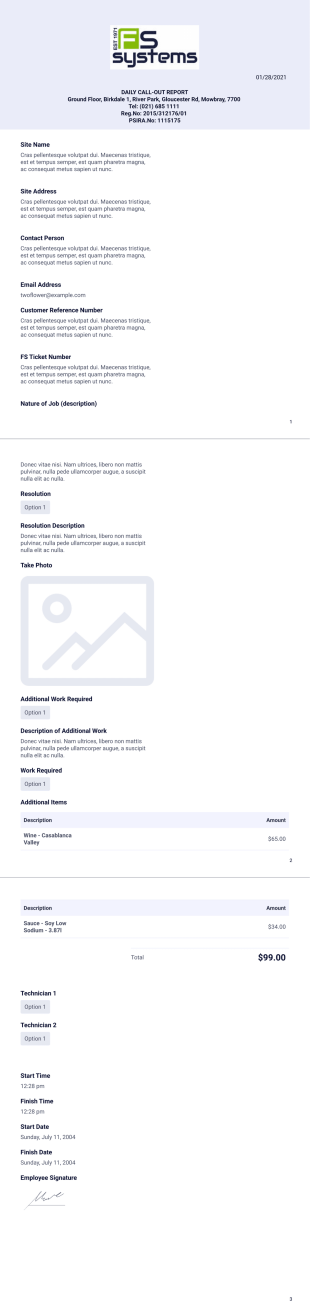 Call-Out Report Template - PDF Templates