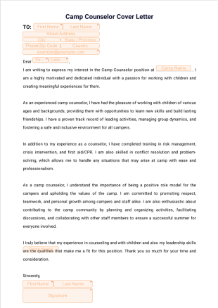 Camp Counselor Cover Letter - PDF Templates