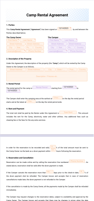 Camp Rental Agreement Template - PDF Templates