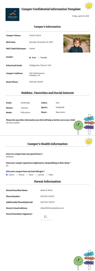Camper Confidential Information Template - PDF Templates