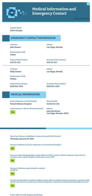 Camper Health History PDF Template