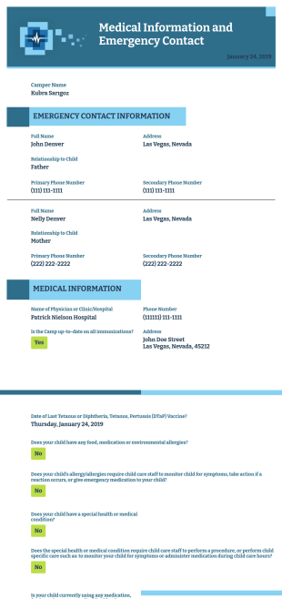 Camper Health History PDF Template