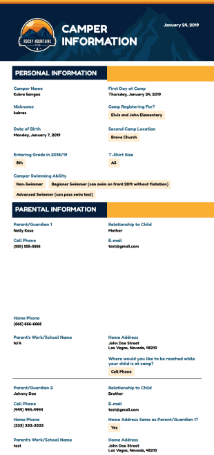 Camper Information PDF Template