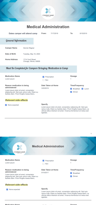 Camper Medication Administration Template - PDF Templates