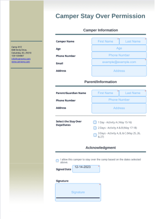 Camper Stay Over Permission Template - PDF Templates