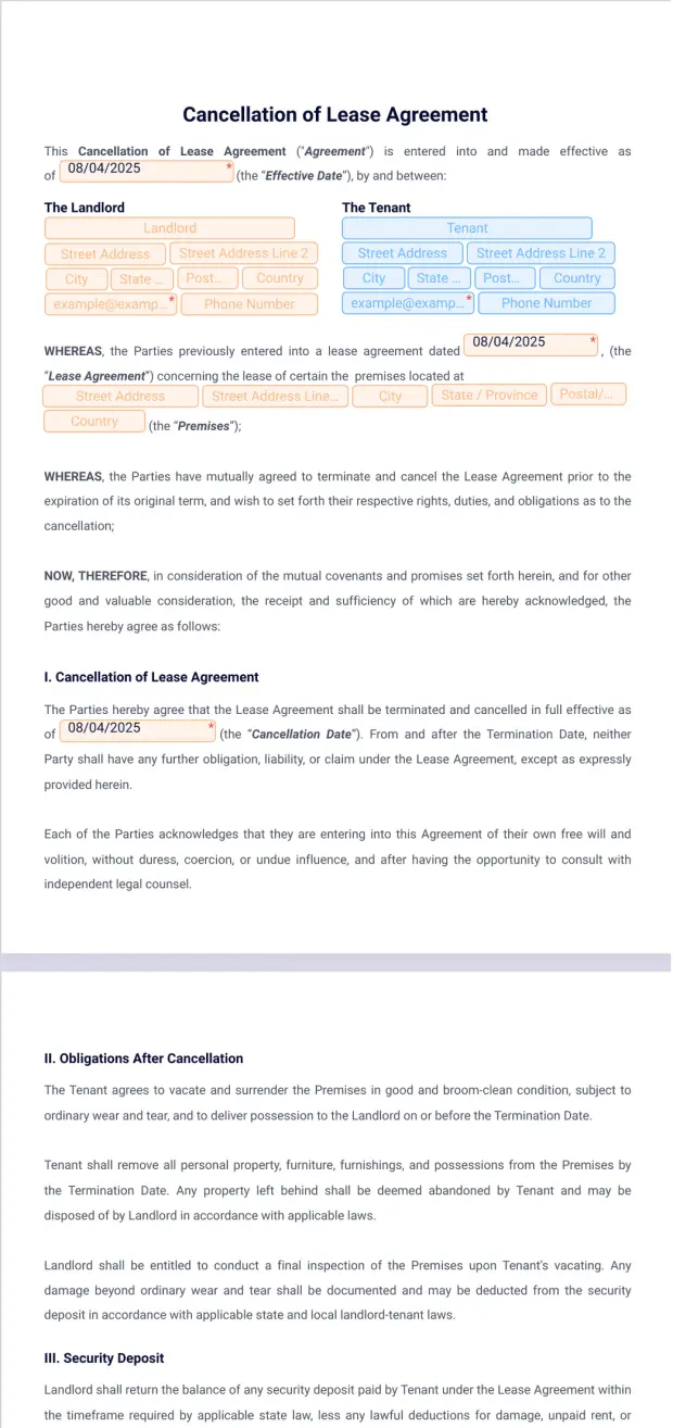 Cancellation of Lease Agreement