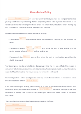 Cancellation Policy Template - Sign Templates