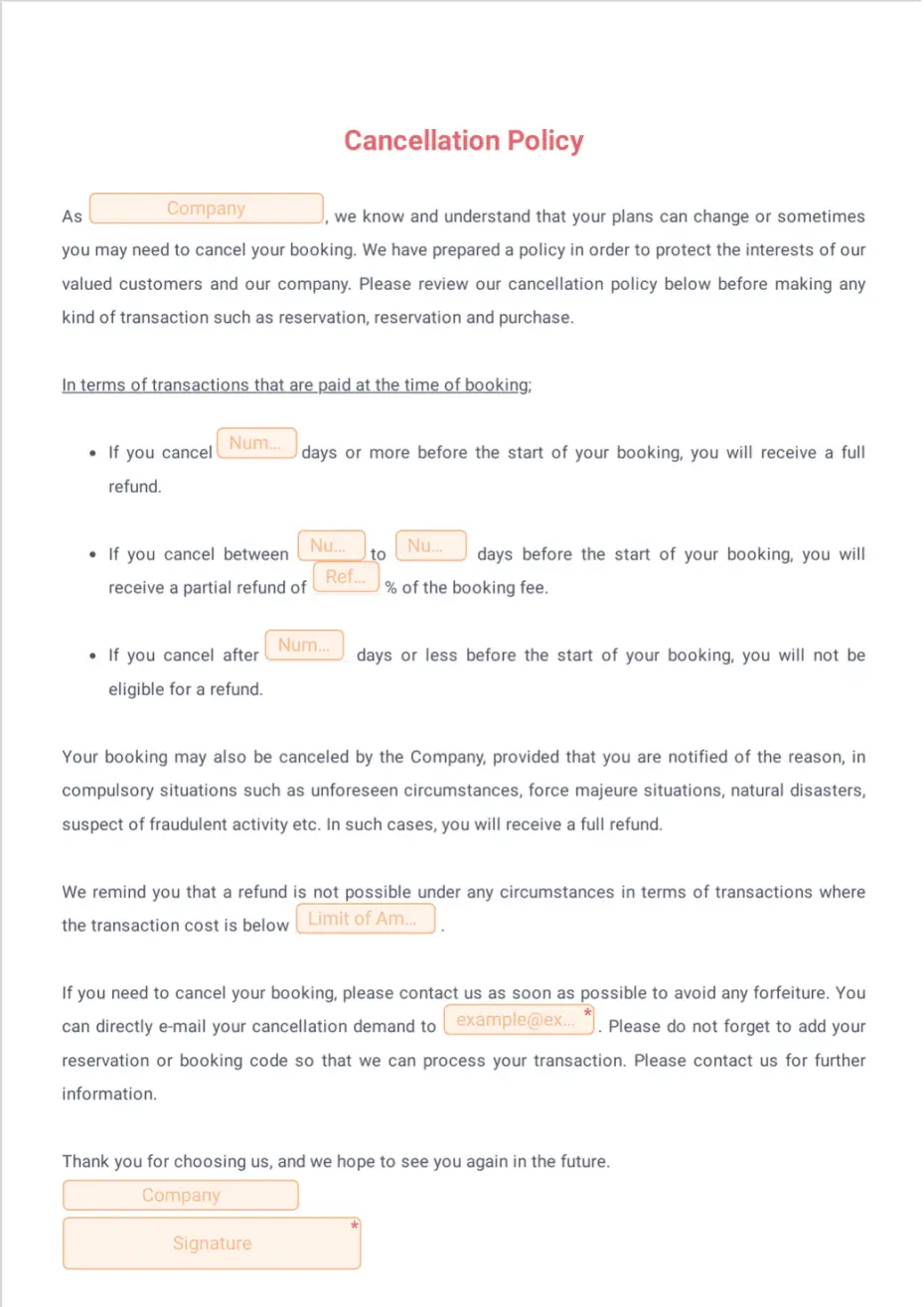 Cancellation Policy Template Sign Templates Jotform