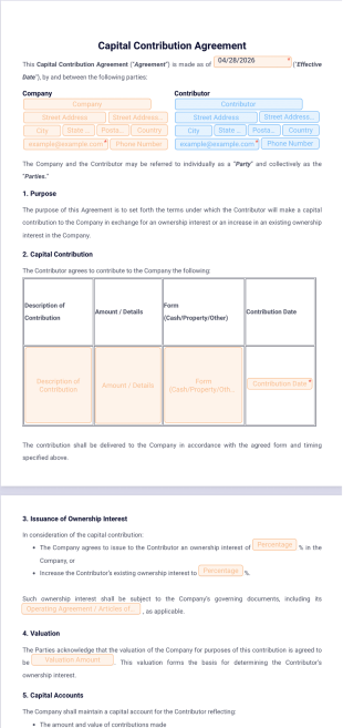Capital Contribution Agreement Template - PDF Templates