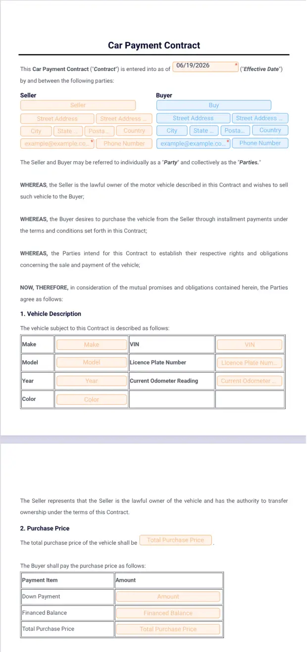 Car Payment Contract Template