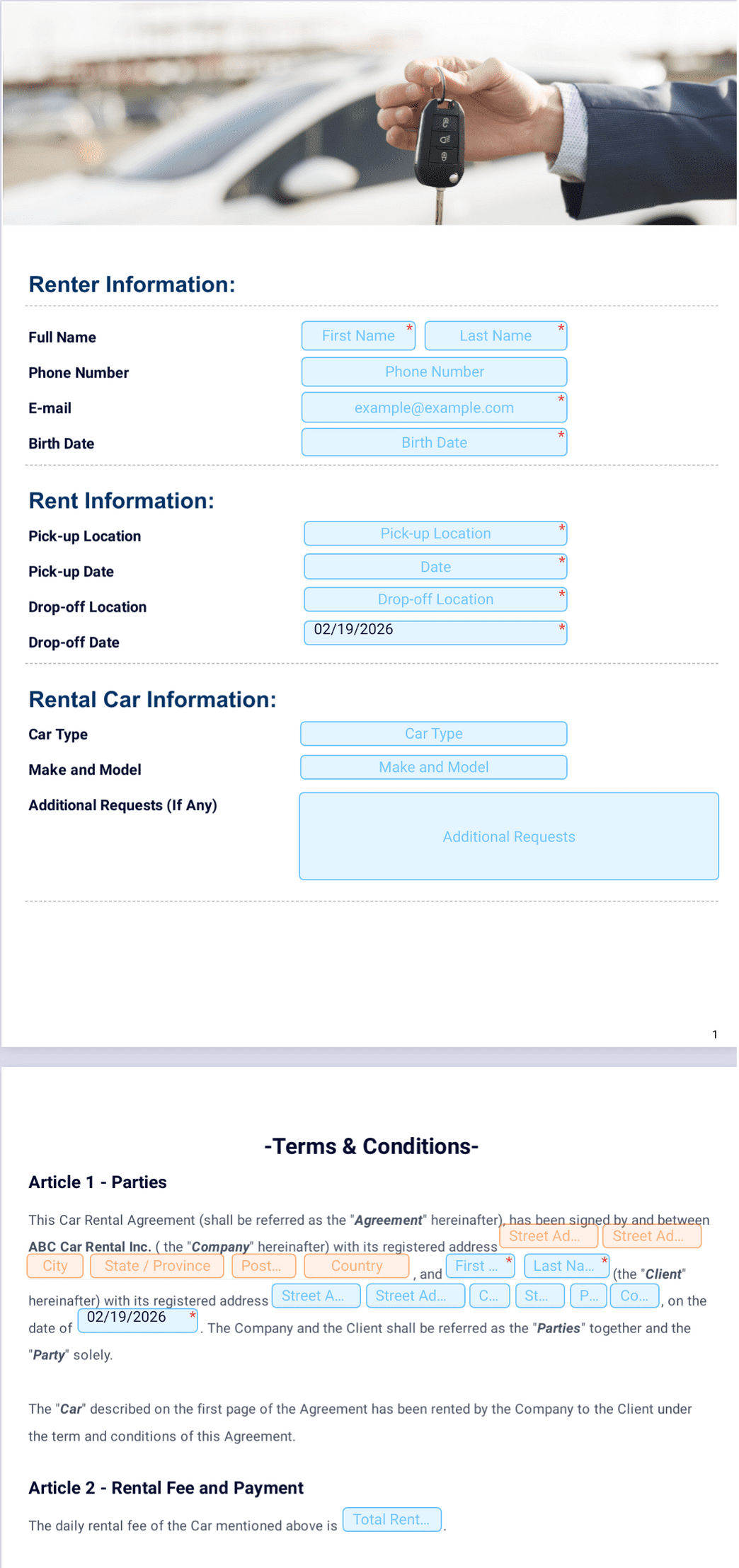 Car Rental Agreement Template - PDF Templates | Jotform