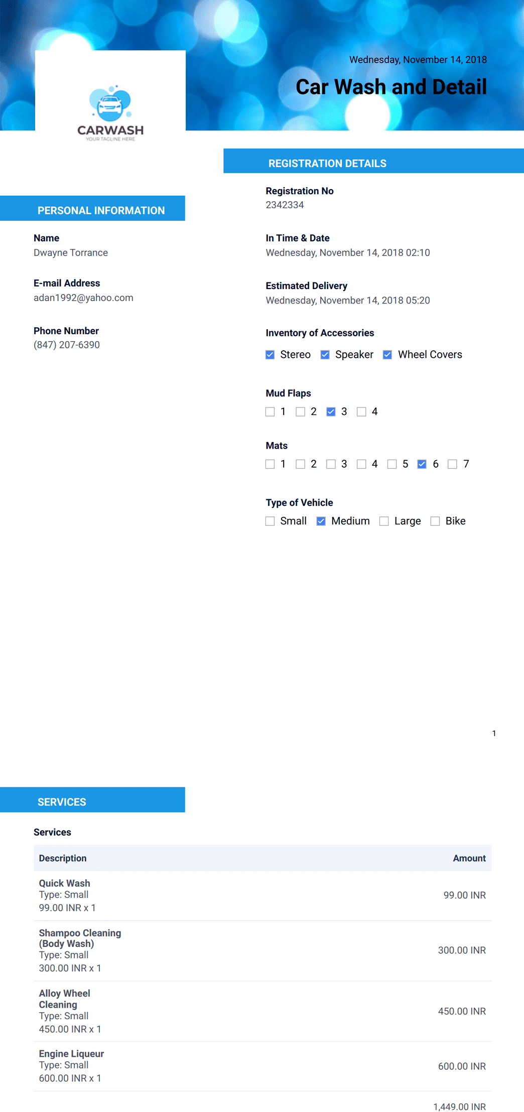 Car Wash and Detail PDF Template | Jotform