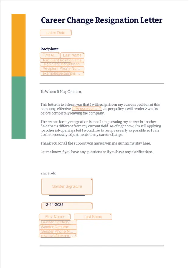 Career Change Resignation Letter