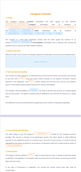 Caregiver Contract PDF Template
