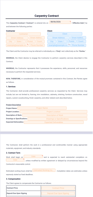Carpentry Contract Template - PDF Templates