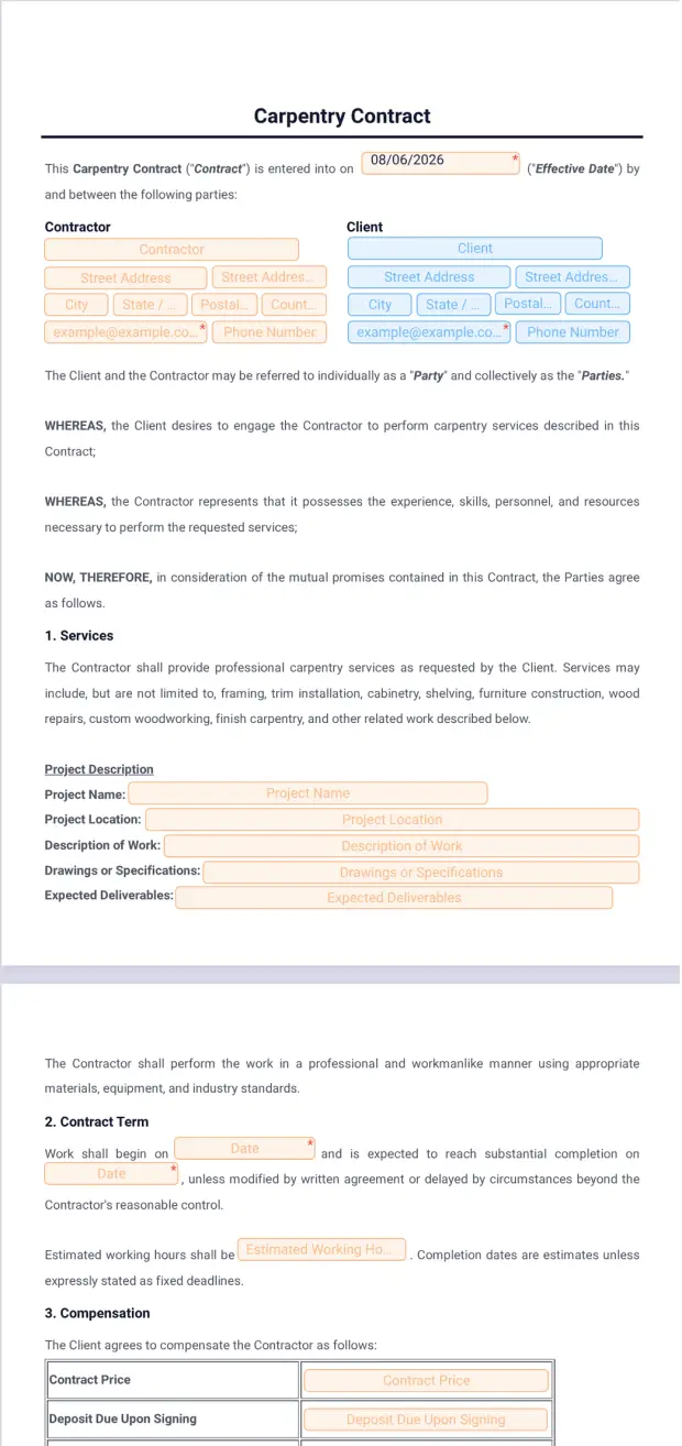 Carpentry Contract Template