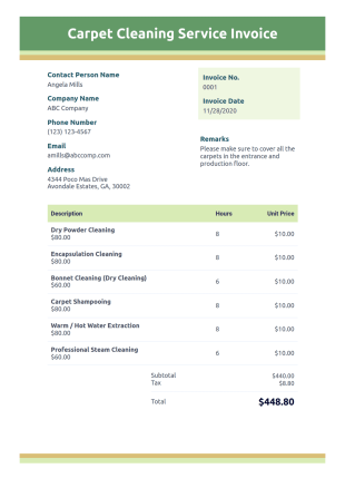 Carpet Cleaning Service Invoice Template - PDF Templates