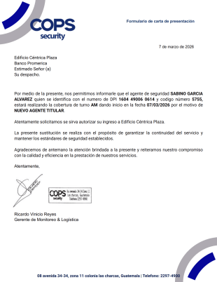 Carta Agente Titular Plantilla PDF